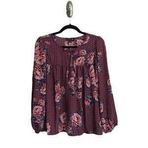 2/$30 CPW New York Floral Peasant Blouse Purple Loose Fitting Flowy Size M NWOT